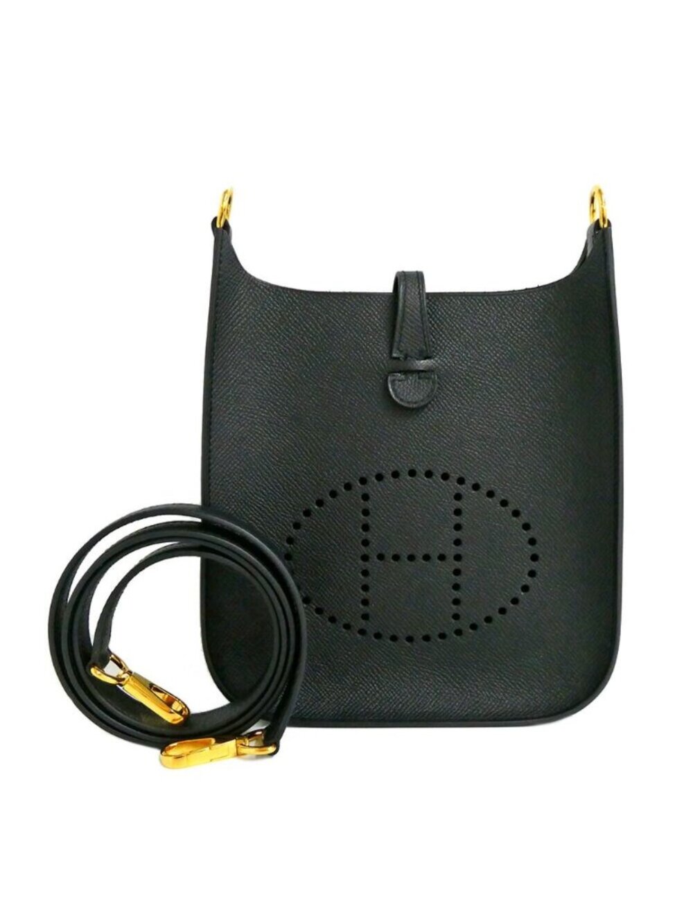 Hermes Evelyne TPM 16 Series Black Gold Epsom Shoulder Bag